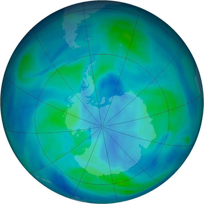 Antarctic ozone map for 12 March 2005